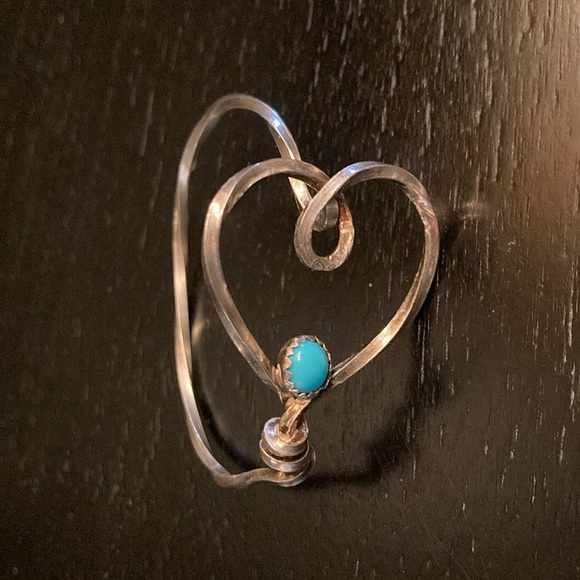 Handmade Sterling Silver Heart Bracelet w/Turquoise Bead Child or Small Adult - Picture 2 of 8